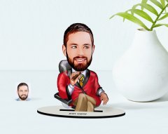 Kişiye Özel Erkek Patron Karikatürlü Ahşap Biblo Model-3