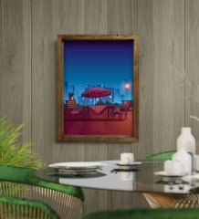 BK Gift Cafe & Bar & Restaurant Konseptli Doğal Masif Ahşap Çerçeveli Tablo-5