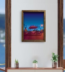 BK Gift Cafe & Bar & Restaurant Konseptli Doğal Masif Ahşap Çerçeveli Tablo-5