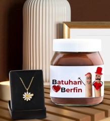 BK Gift Sevgiliye Özel İsimli Papatya Kolye ve Nutella 400gr. Hediye Seti, Sevgililer Günü Hediye, Doğum Günü Hediyesi, Sevgiliye Hediye-8
