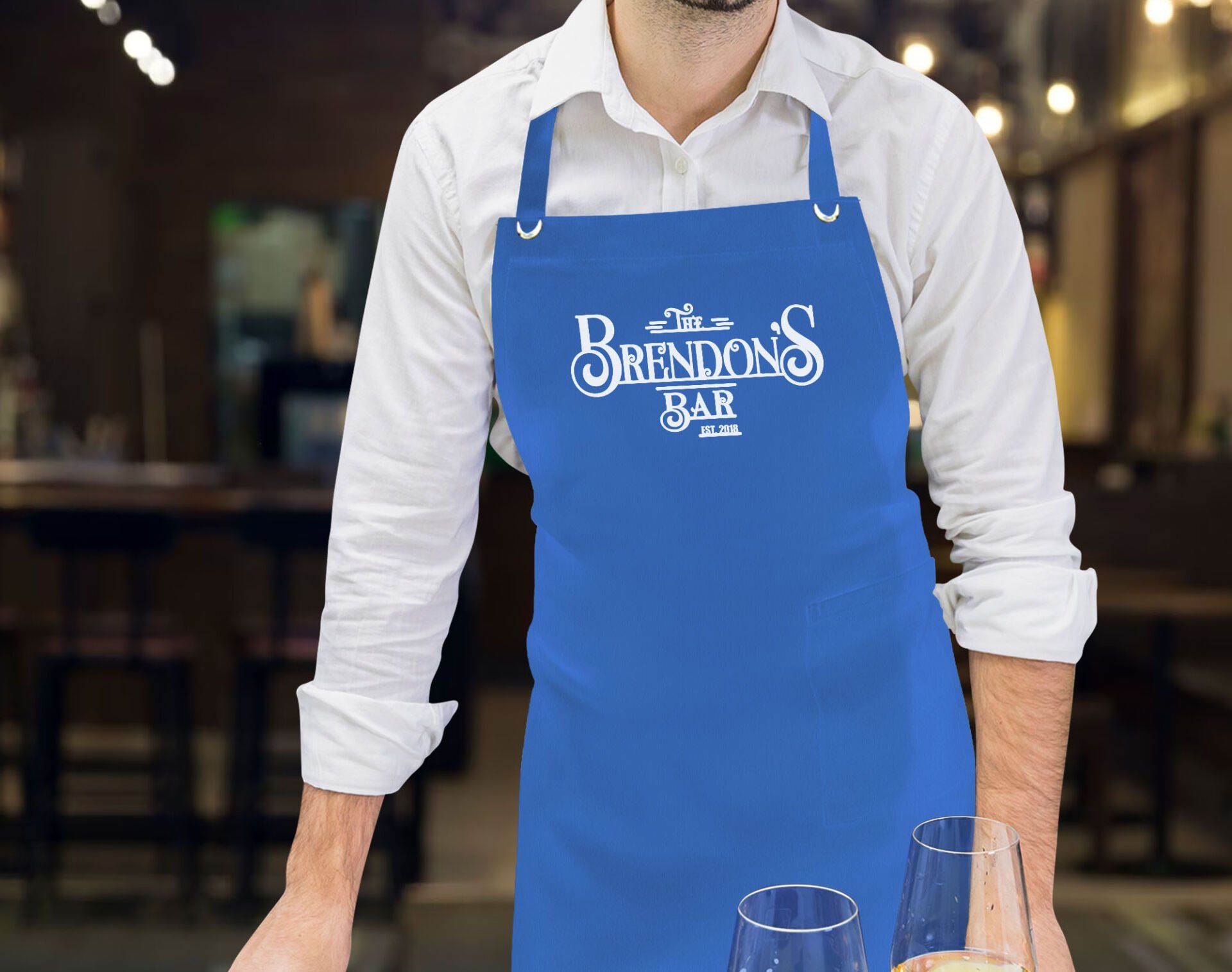 BK Gift Kişiye Özel İsimli Tarihli Bar Tasarımlı Profesyonel Mavi Mutfak Önlüğü, Aşçı Önlüğü, Şef Önlüğü, Arkadaşa Hediye-5