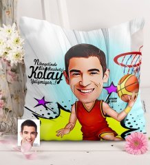 Kişiye Özel Bay Basketbolcu Karikatürlü Saten Yastık - 1