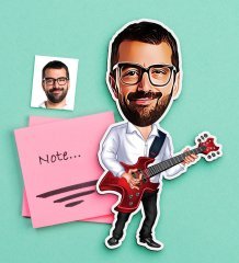 Kişiye Özel Bay Gitarist Karikatürlü Ahşap Magnet-2