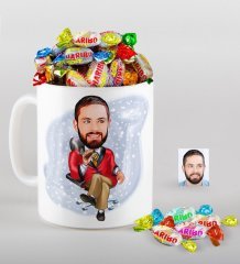 Kişiye Özel Bay Patron Karikatürlü Kupa ve Haribo Fruitbons Şeker Hediye Seti-2