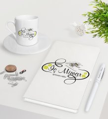 Kişiye Özel İç Mimar Beyaz Defter Kalem Türk Kahvesi Fincanı Seti-1