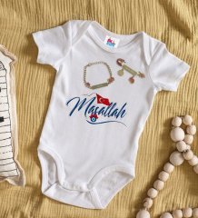 BK Kids Kişiye Özel Maşallah Tasarımlı Beyaz Bebek Body Zıbın Kız Bebek Künyesi ve İğnesi Hediye Seti-3