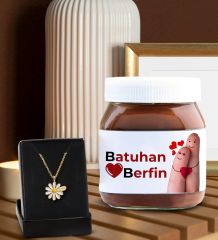 BK Gift Sevgiliye Özel İsimli Papatya Kolye ve Nutella 400gr. Hediye Seti, Sevgililer Günü Hediye, Doğum Günü Hediyesi, Sevgiliye Hediye-7