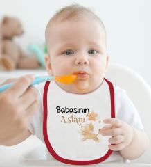 BK Kids Babasının Aslanı Tasarımlı Kırmızı Bebek Body Zıbın ve Mama Önlüğü Hediye Seti-1