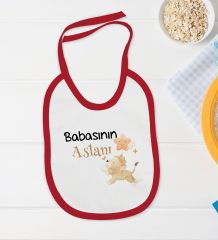 BK Kids Babasının Aslanı Tasarımlı Kırmızı Bebek Body Zıbın ve Mama Önlüğü Hediye Seti-1