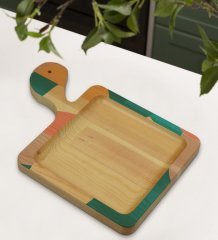BK Gift Modern Art Tasarımlı Kare Şeklinde Doğal Ahşap Servis ve Sunum Tabağı Model 9
