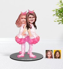 Kişiye Özel Kız Kardeşler Karikatürlü Ahşap Biblo Model-3