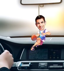 Kişiye Özel Bay Basketbolcu Karikatürlü Ahşap Araba Dikiz Ayna Süsü-2