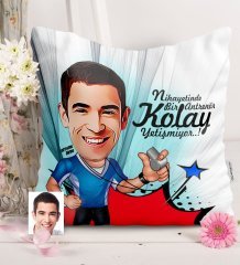 Kişiye Özel Bay Antrenör Karikatürlü Saten Yastık - 1