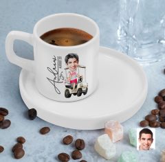 BK Gift Kişiye Özel Sunum Tabaklı Erkek Golf Oyuncusu Karikatürlü Kahve Fincanı-6, Sevgiliye Hediye, Aileye Hediye, Arkadaşa Hediye