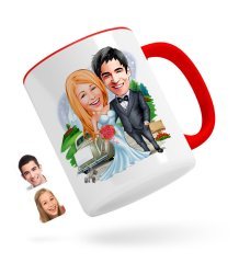 Kişiye Özel Evleniyoruz Karikatürlü Kırmızı Kupa Bardak-1