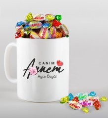 Kişiye Özel Canım Annem Tasarımlı Beyaz Kupa ve Haribo Şeker Hediye Seti-1