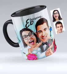 Kişiye Özel Evleniyoruz Karikatürlü Siyah Kupa Bardak - 9