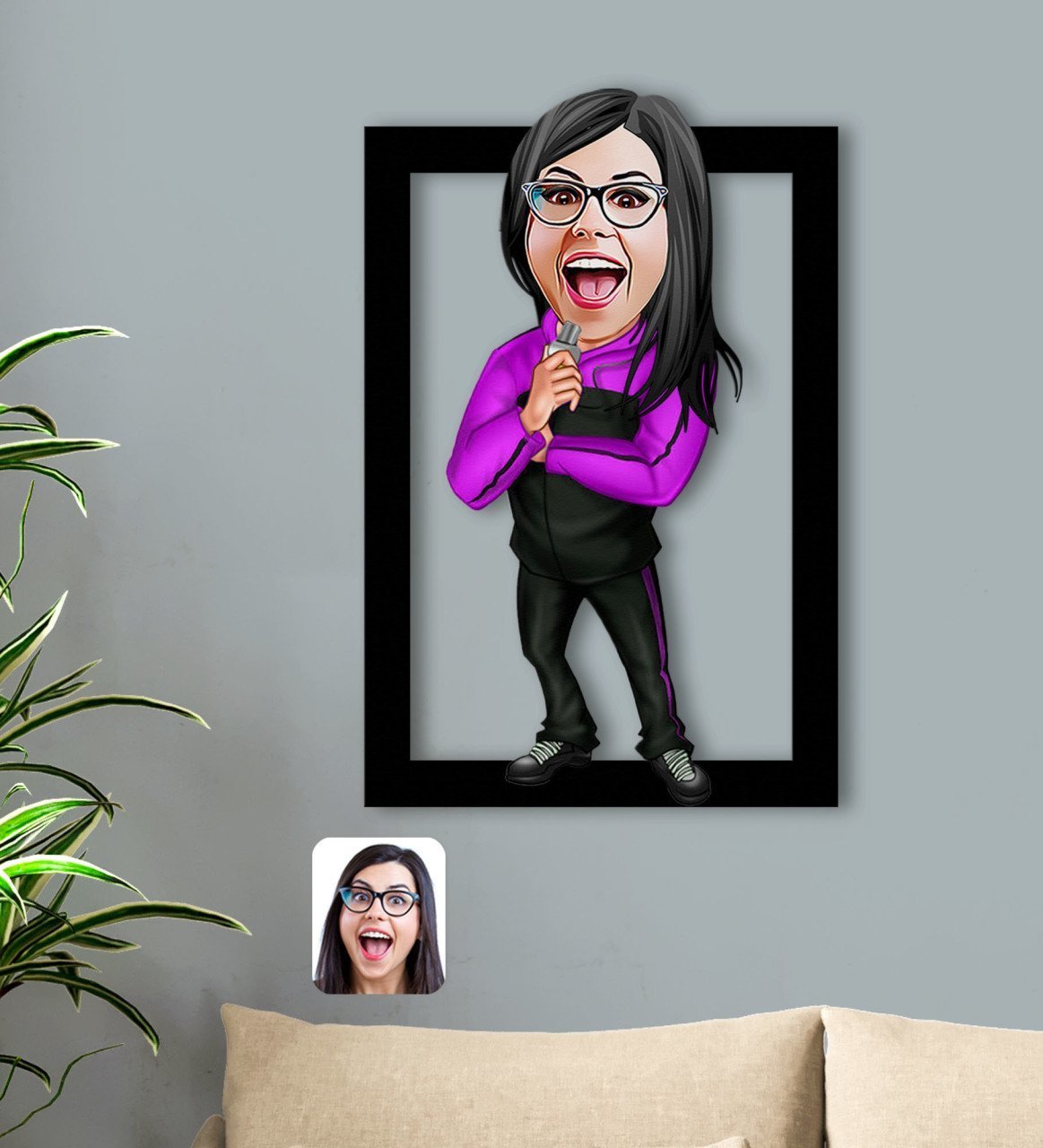 Kişiye Özel Kadın Beden Eğitimi Öğretmeni Karikatürlü 3D Ahşap Tablo-1