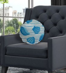 BK Gift Deniz Kabukları Tasarımlı Yuvarlak Dekoratif Kırlent Yastık-2