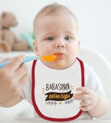 BK Kids Babası Aslan Oğlu Tasarımlı Kırmızı Bebek Body Zıbın ve Mama Önlüğü Hediye Seti-1