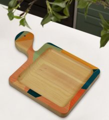 BK Gift Modern Art Tasarımlı Kare Şeklinde Doğal Ahşap Servis ve Sunum Tabağı Model 8