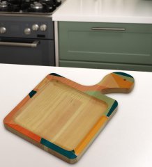 BK Gift Modern Art Tasarımlı Kare Şeklinde Doğal Ahşap Servis ve Sunum Tabağı Model 8