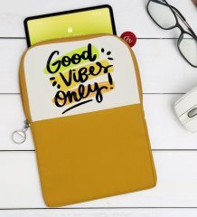 BK Gift Good Vibes Only Tasarımlı Taşınabilir Koruyucu Tablet Kılıfı & Organizer Çanta - Sarı-1