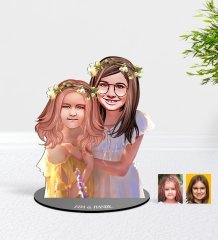 Kişiye Özel Kız Kardeşler Karikatürlü Ahşap Biblo Model-2