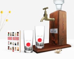 Kişiye Özel Renkli Baskılı Japan Tasarımlı İkili Rakı Bardağı Ahşap Rakı Standı ve Cep Kitabı Hediye Seti-1