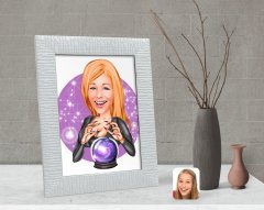 Kişiye Özel Kadın Astrolog Karikatürlü Dekoratif Çerçeve-1