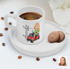 BK Gift Kişiye Özel Sunum Tabaklı Kadın Golf Oyuncusu Karikatürlü Kahve Fincanı-5, Sevgiliye Hediye, Aileye Hediye, Arkadaşa Hediye