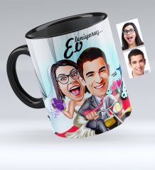 Kişiye Özel Evleniyoruz Karikatürlü Siyah Kupa Bardak - 8