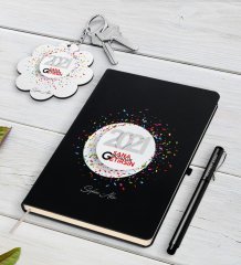 BK Gift Kişiye Özel 2023 Sana Mutluluk Getirsin Siyah Defter Kalem ve Anahtarlık Hediye Seti-1