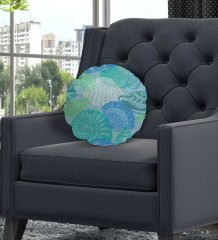 BK Gift Deniz Kabukları Tasarımlı Yuvarlak Dekoratif Kırlent Yastık-1