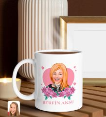 BK Gift Kişiye Özel Anneler Günü Karikatürlü Beyaz Kupa ve Papatya Kolye Hediye Seti, Anneler Günü Hediyeleri, Anneye Hediye-2