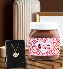 BK Gift Sevgiliye Özel İsimli Papatya Kolye ve Nutella 400gr. Hediye Seti, Sevgililer Günü Hediye, Doğum Günü Hediyesi, Sevgiliye Hediye-5