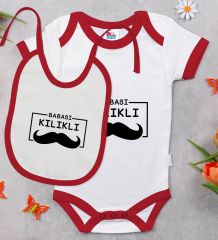BK Kids Babası Kılıklı Tasarımlı Kırmızı Bebek Body Zıbın ve Mama Önlüğü Hediye Seti-1