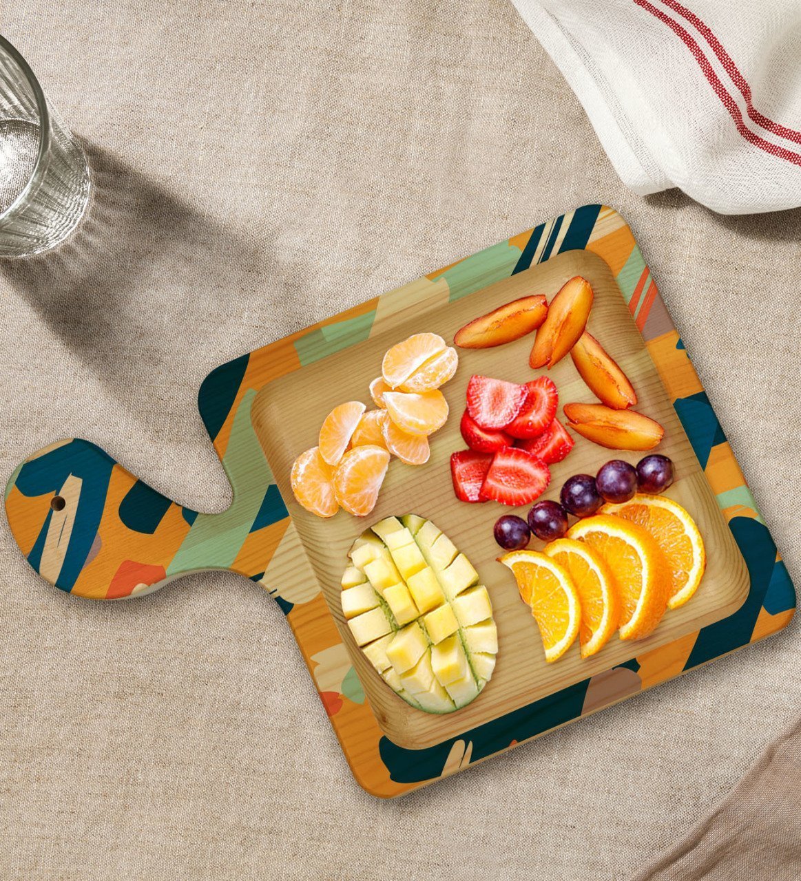 BK Gift Modern Art Tasarımlı Kare Şeklinde Doğal Ahşap Servis ve Sunum Tabağı Model 7