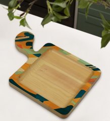 BK Gift Modern Art Tasarımlı Kare Şeklinde Doğal Ahşap Servis ve Sunum Tabağı Model 7