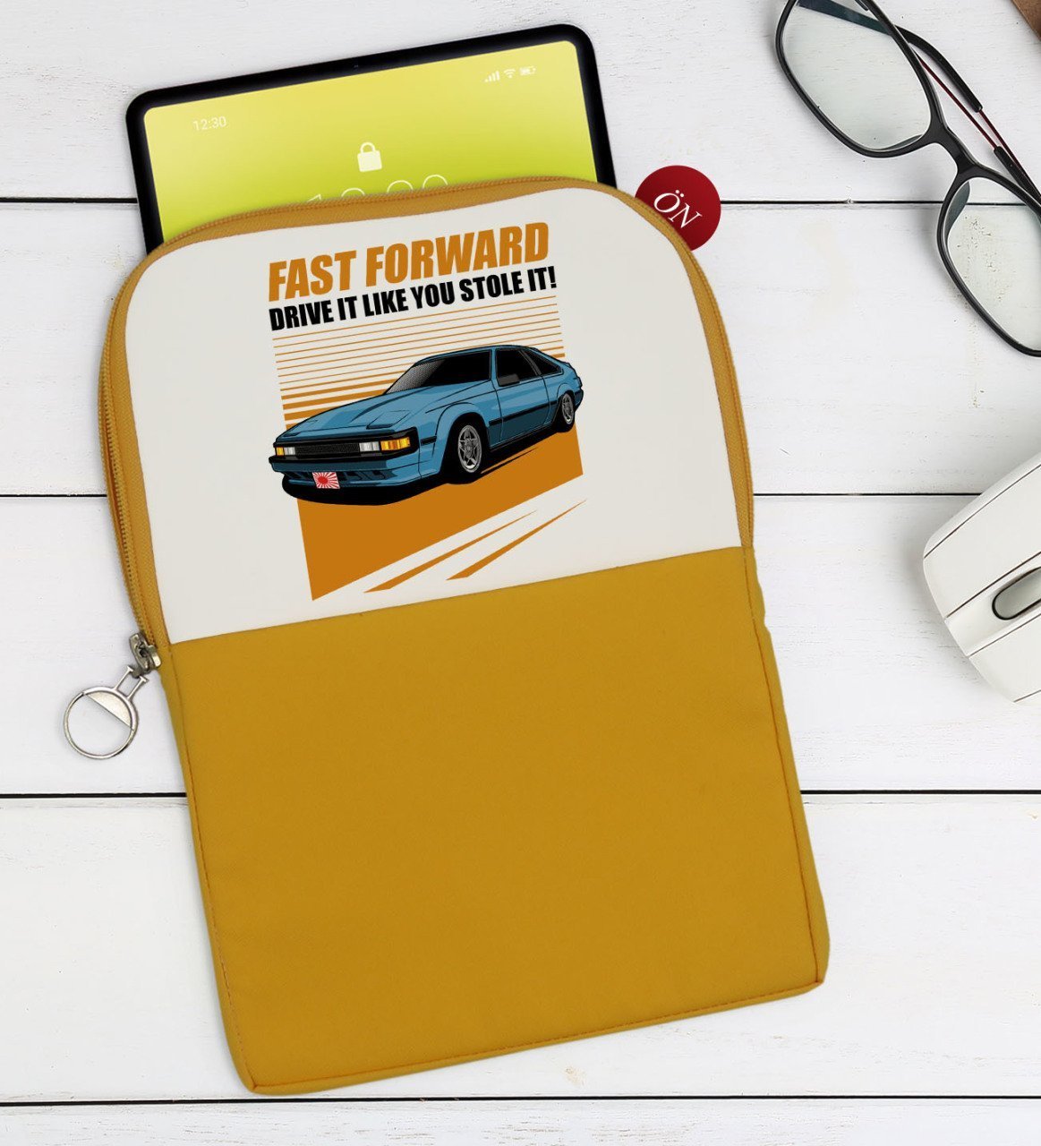 BK Gift Fast Forward Tasarımlı Taşınabilir Koruyucu Tablet Kılıfı & Organizer Çanta - Sarı-1