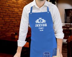 BK Gift Kişiye Özel İsimli Tarihli Bar Tasarımlı Profesyonel Mavi Mutfak Önlüğü, Aşçı Önlüğü, Şef Önlüğü, Arkadaşa Hediye-2