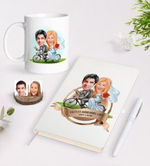 Kişiye Özel Yılın En Mükemmel Çifti Karikatürlü Beyaz Defter Kalem ve Kupa Seti-68