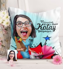 Kişiye Özel Ev Hanımı Karikatürlü Saten Yastık - 1