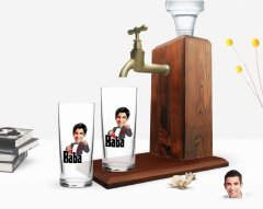 Kişiye Özel Renkli Baskılı Godfather Baba Karikatürlü İkili Rakı Bardağı ve Ahşap Rakı Standı Hediye Seti-7