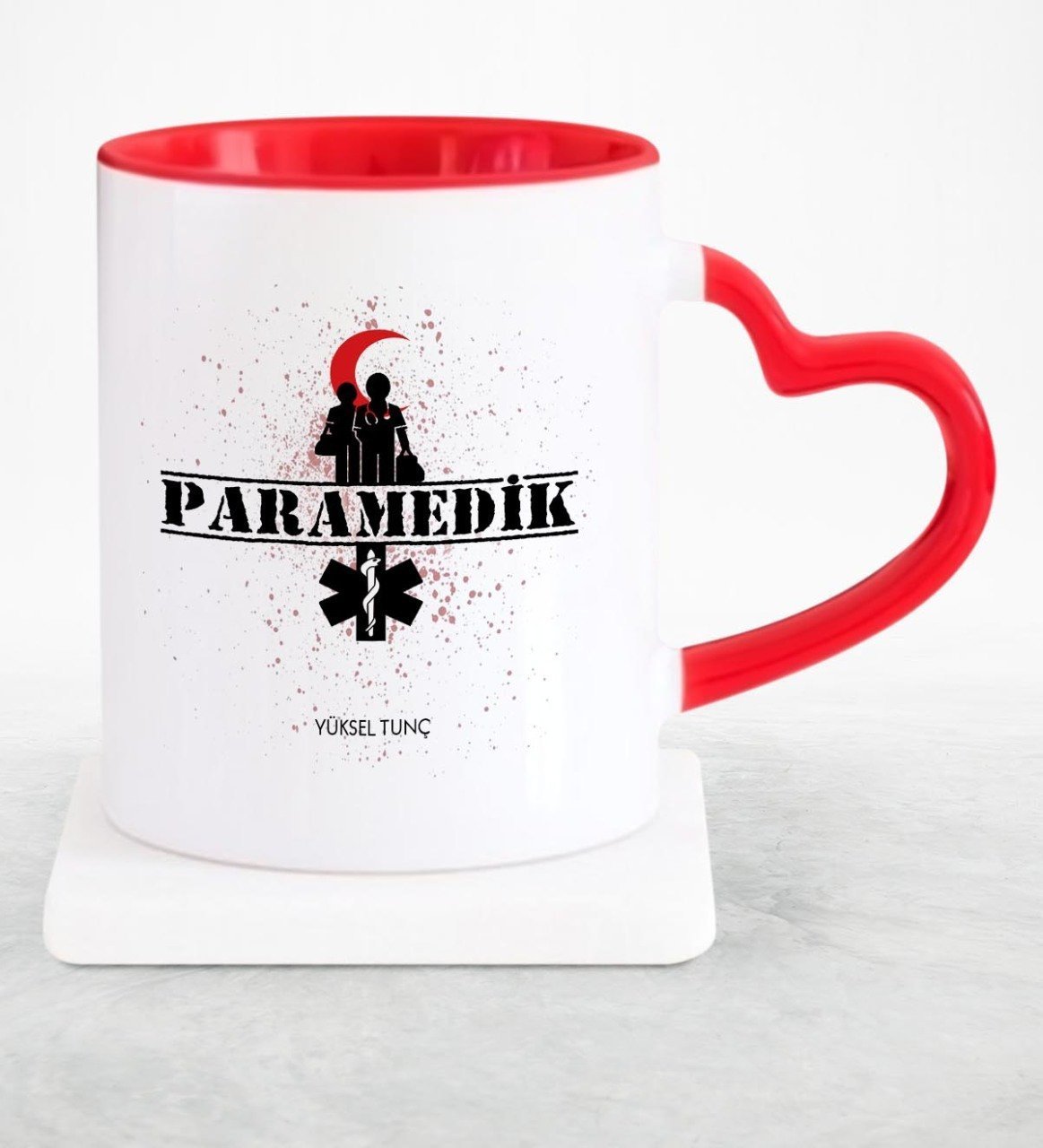 Kişiye Özel Mesleki Paramedik Kırmızı Kalpli Kupa Bardak - 2