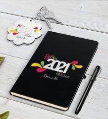 BK Gift Kişiye Özel 2023 Bu Yılda Hep Gülümse Siyah Defter Kalem ve Anahtarlık Hediye Seti-1