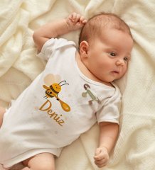 BK Kids Kişiye Özel İsimli Beyaz Bebek Body Zıbın Kız Bebek Künyesi ve İğnesi Hediye Seti-35