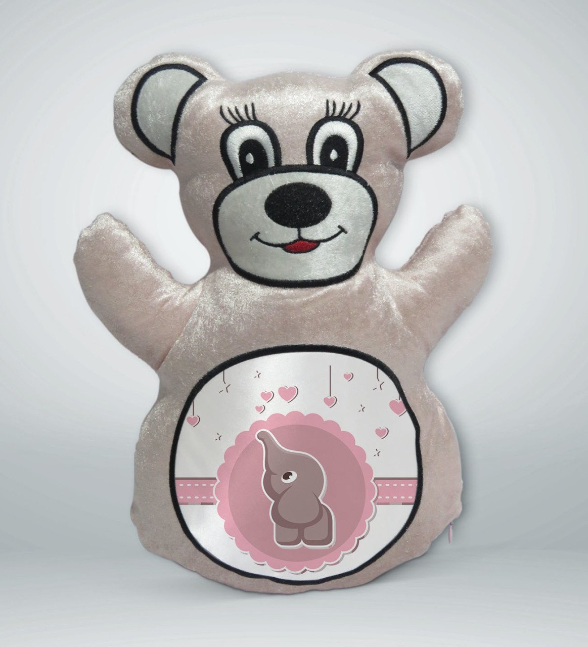 BK Gift Sevimli Fil Tasarımlı Krem Ayıcık Yastık-2