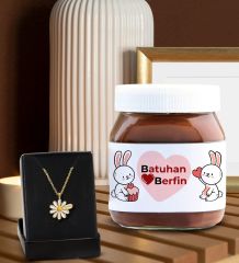 BK Gift Sevgiliye Özel İsimli Papatya Kolye ve Nutella 400gr. Hediye Seti, Sevgililer Günü Hediye, Doğum Günü Hediyesi, Sevgiliye Hediye-4