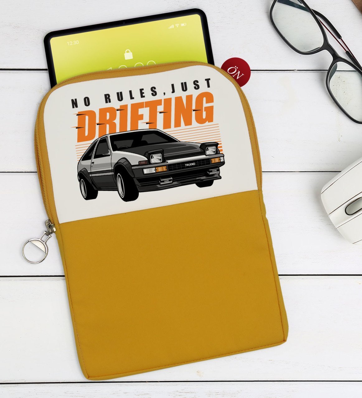 BK Gift Drifting Tasarımlı Taşınabilir Koruyucu Tablet Kılıfı & Organizer Çanta - Sarı-1